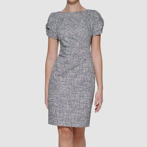 Karl Lagerfeld Tweed Gray Ruched Puff Sleeve Dress